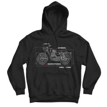 bluza męska z kapturem kangurka z motocyklem motorem wsk czarna wszedzie szybko komfortowo