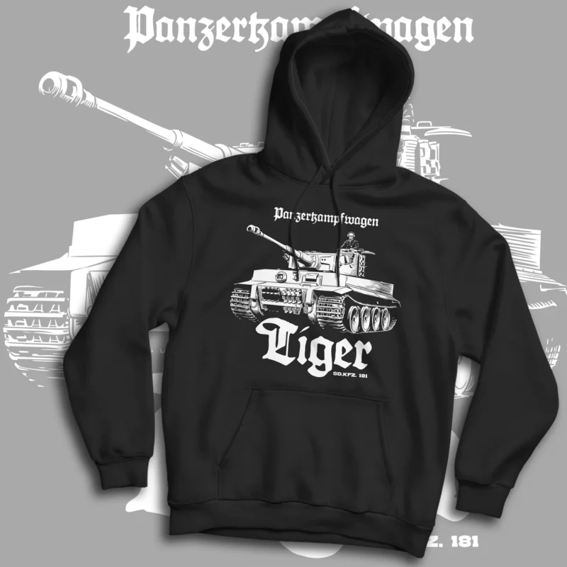 Bluza męska z kapturem Panzerkampfwagen Tiger czołg Tygrys czarna na prezent Retromaniacy