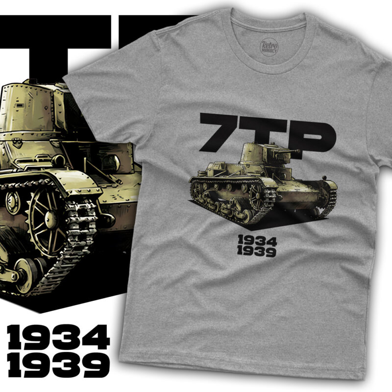 Koszulka męska 7TP polski czołg lekki szara biala Retromaniacy