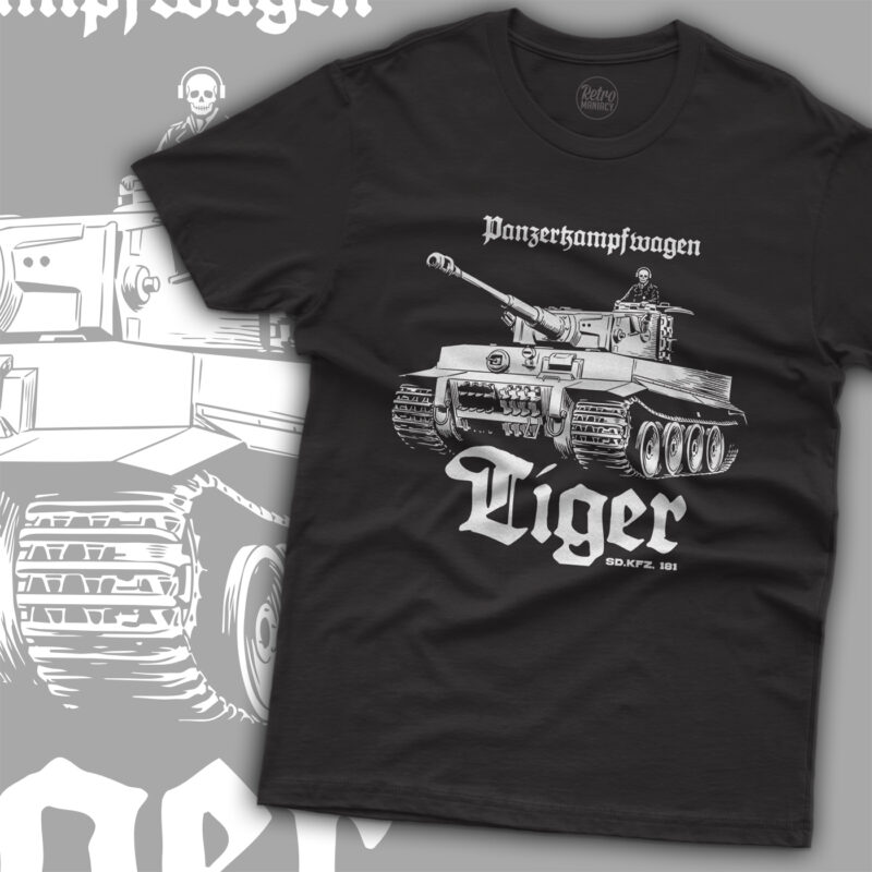 Koszulka męska Panzerkampfwagen Tiger czarna Retromaniacy