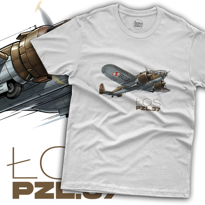 Koszulka męska Bombowiec PZL.37 Łoś biała