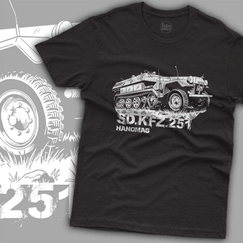 Koszulka męska Sd.Kfz. 251 Hanomag czarna z nadrukiem - Retromaniacy