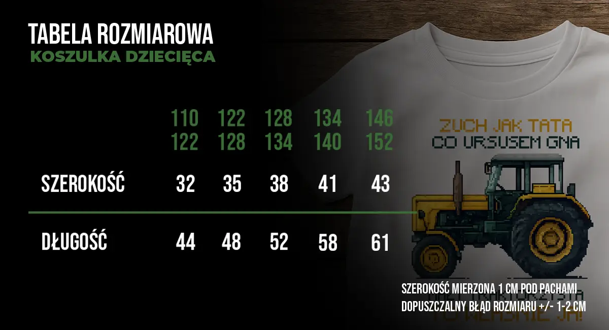 Tabela rozmiarowa koszulki dziecięcej Retromaniacy