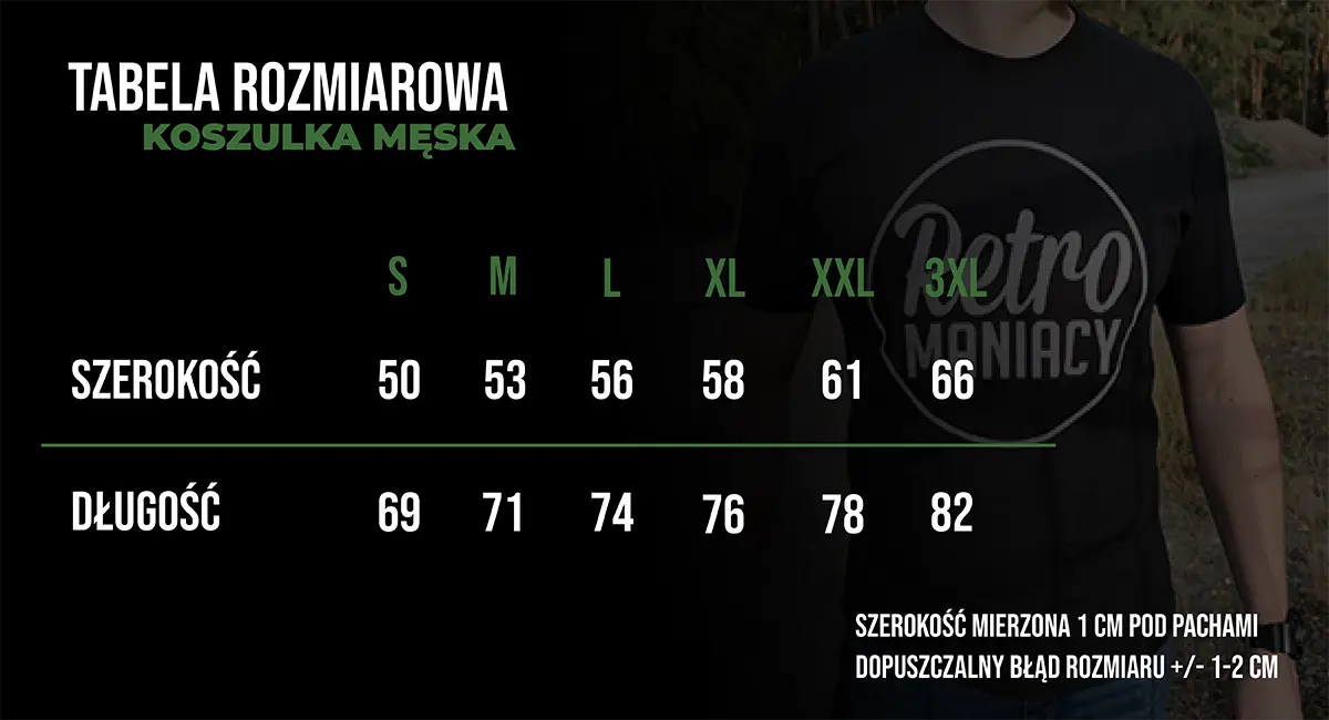 Tabela rozmiarowa koszulki męskiej Retromaniacy