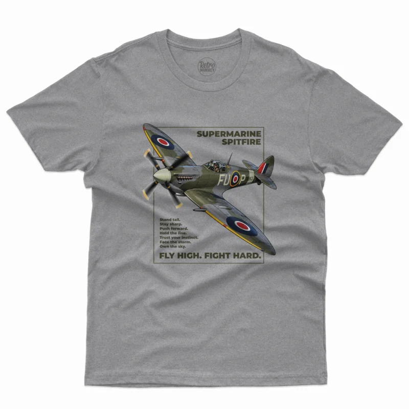 koszulka-meska-z-mysliwcem-supermarine-spitfire-szara-retromaniacy